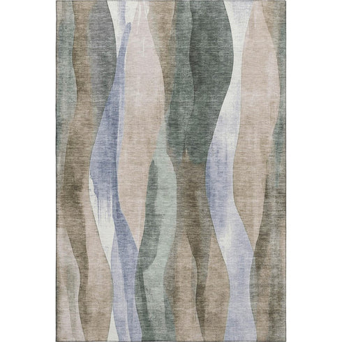5' X 8' Beige Blue And Ivory Abstract Washable Area Rug With UV Protection