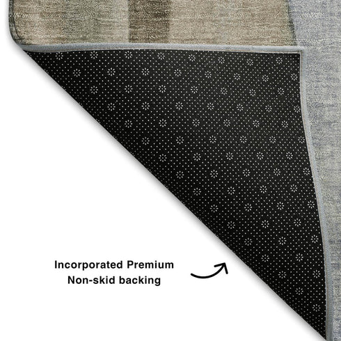5' X 8' Beige Blue And Ivory Abstract Washable Area Rug With UV Protection