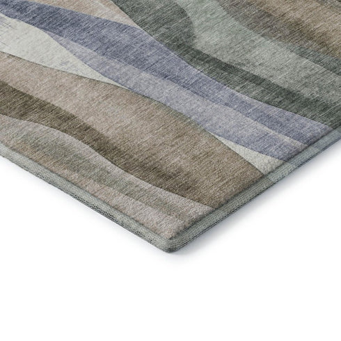 5' X 8' Beige Blue And Ivory Abstract Washable Area Rug With UV Protection