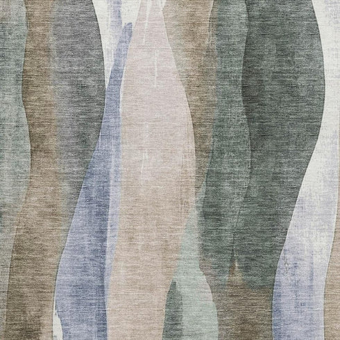 5' X 8' Beige Blue And Ivory Abstract Washable Area Rug With UV Protection