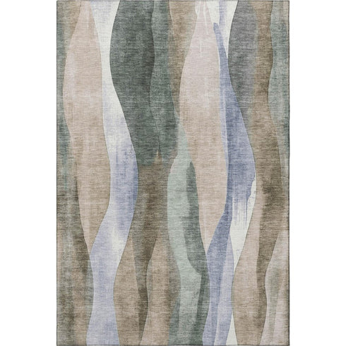 5' X 8' Beige Blue And Ivory Abstract Washable Area Rug With UV Protection