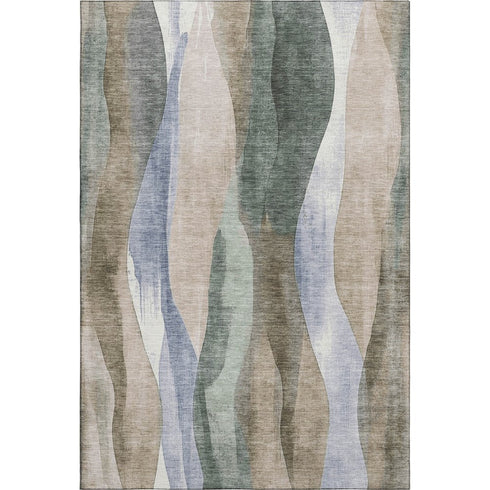 8' X 10' Beige Blue And Ivory Abstract Washable Area Rug With UV Protection