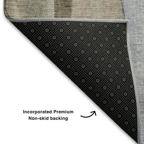 8' X 10' Beige Blue And Ivory Abstract Washable Area Rug With UV Protection