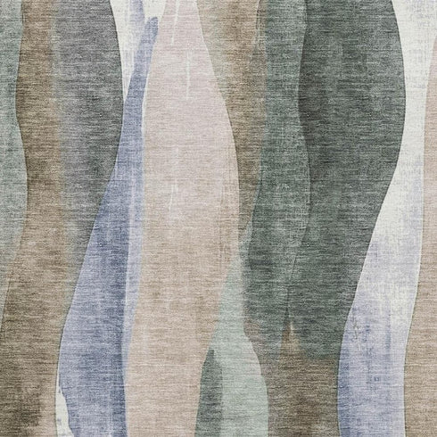8' X 10' Beige Blue And Ivory Abstract Washable Area Rug With UV Protection