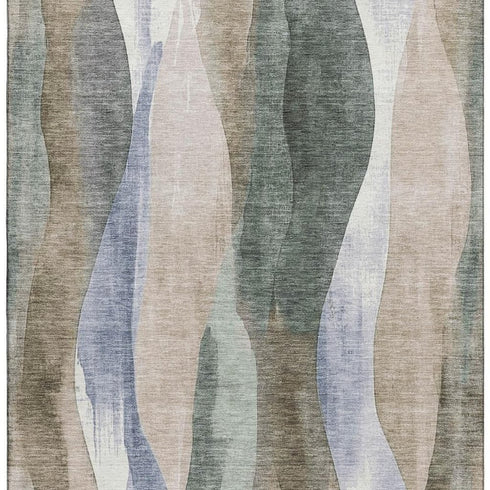 8' X 10' Beige Blue And Ivory Abstract Washable Area Rug With UV Protection