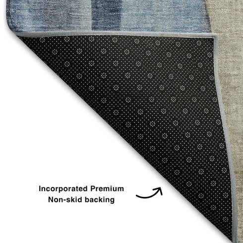 8' X 10' Denim Blue Purple And Beige Abstract Washable Area Rug With UV Protection