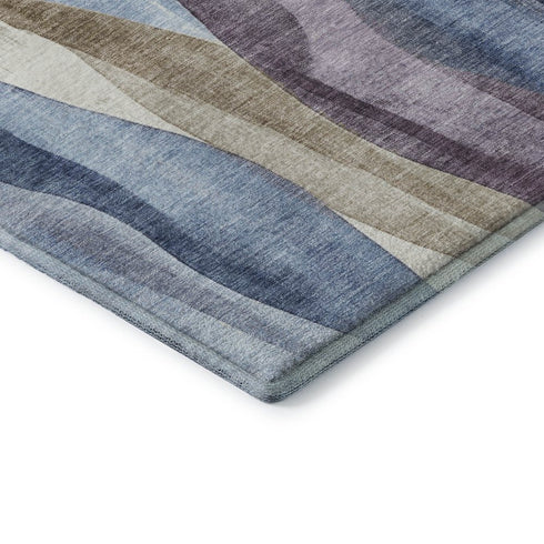 8' X 10' Denim Blue Purple And Beige Abstract Washable Area Rug With UV Protection