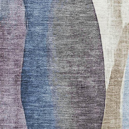 8' X 10' Denim Blue Purple And Beige Abstract Washable Area Rug With UV Protection