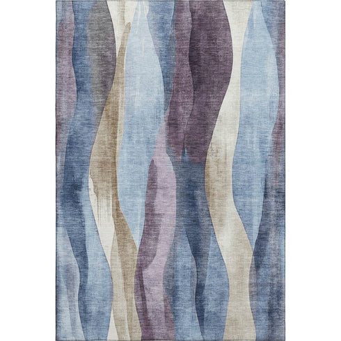 9' X 12' Denim Blue Purple And Beige Abstract Washable Area Rug With UV Protection