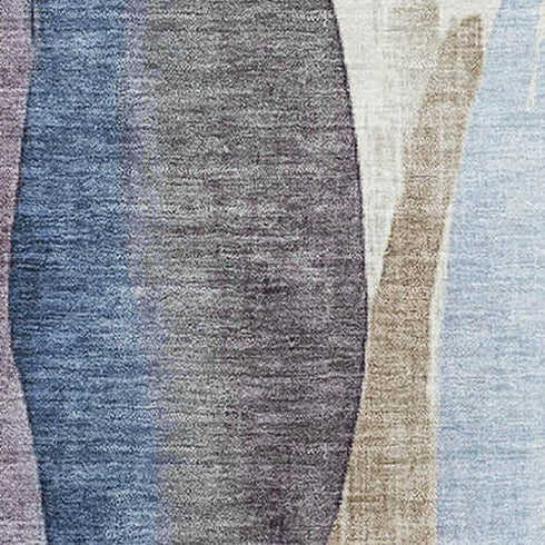 9' X 12' Denim Blue Purple And Beige Abstract Washable Area Rug With UV Protection