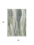 5' X 8' Fern Green Beige And Gray Abstract Washable Area Rug With UV Protection