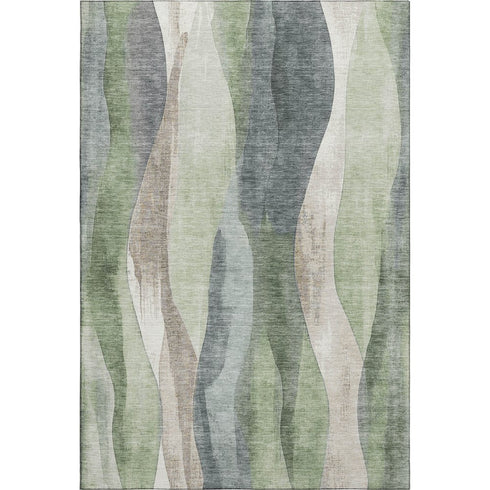 5' X 8' Fern Green Beige And Gray Abstract Washable Area Rug With UV Protection