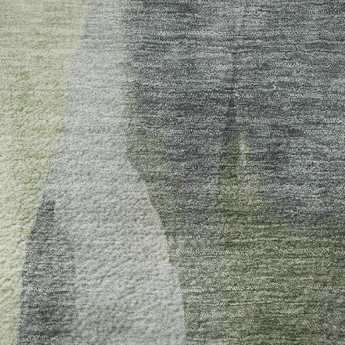5' X 8' Fern Green Beige And Gray Abstract Washable Area Rug With UV Protection