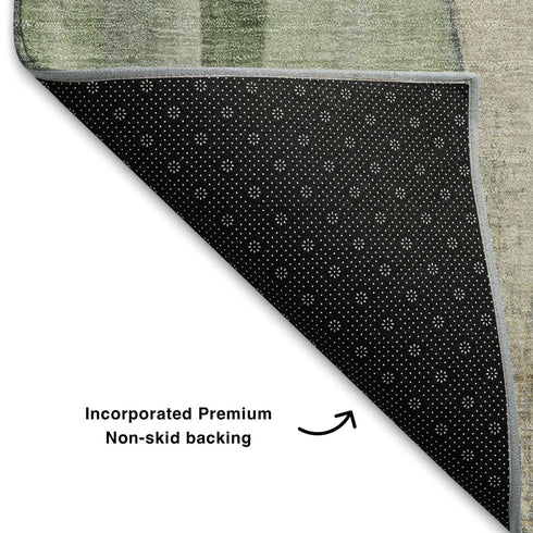 8' X 10' Fern Green Beige And Gray Abstract Washable Area Rug With UV Protection