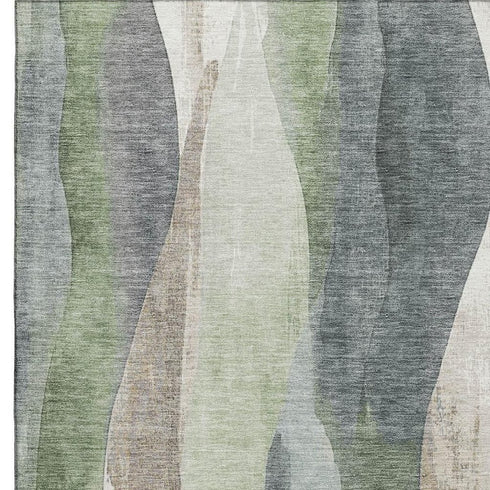 8' X 10' Fern Green Beige And Gray Abstract Washable Area Rug With UV Protection