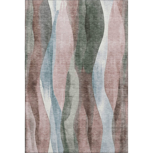 8' X 10' Salmon Blue And Mauve Abstract Washable Area Rug With UV Protection