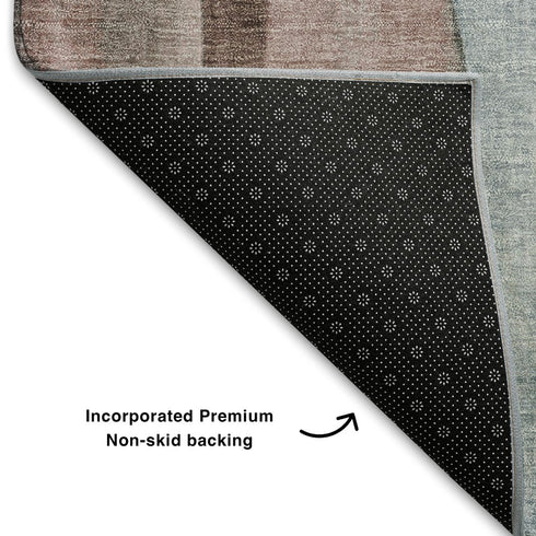 8' X 10' Salmon Blue And Mauve Abstract Washable Area Rug With UV Protection