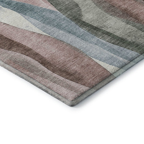 8' X 10' Salmon Blue And Mauve Abstract Washable Area Rug With UV Protection