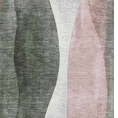 8' X 10' Salmon Blue And Mauve Abstract Washable Area Rug With UV Protection