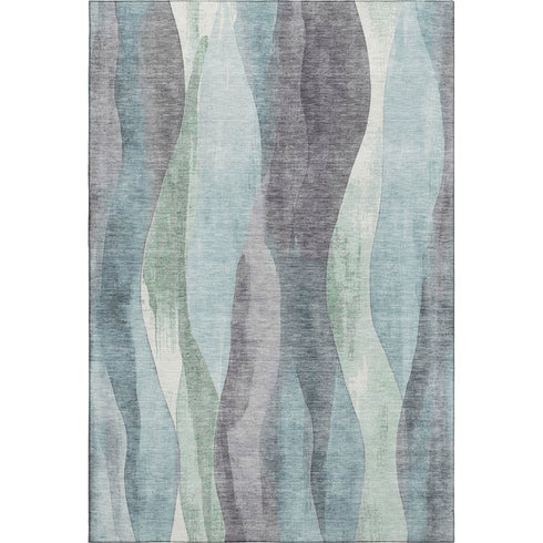 8' X 10' Teal Plum And Ivory Abstract Washable Area Rug With UV Protection
