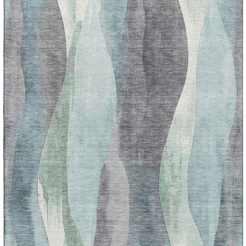 8' X 10' Teal Plum And Ivory Abstract Washable Area Rug With UV Protection