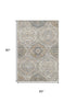 5' X 8' Beige Ivory And Blue Floral Washable Area Rug With UV Protection