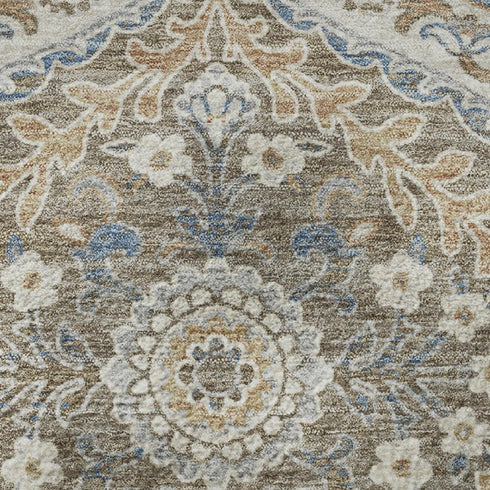 5' X 8' Beige Ivory And Blue Floral Washable Area Rug With UV Protection