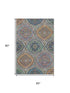 5' X 8' Blue Copper And Fern Green Floral Washable Area Rug With UV Protection