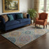 5' X 8' Blue Copper And Fern Green Floral Washable Area Rug With UV Protection