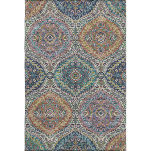 5' X 8' Blue Copper And Fern Green Floral Washable Area Rug With UV Protection