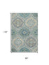 8' X 10' Teal Ivory And Beige Floral Washable Area Rug With UV Protection