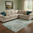 8' X 10' Teal Ivory And Beige Floral Washable Area Rug With UV Protection