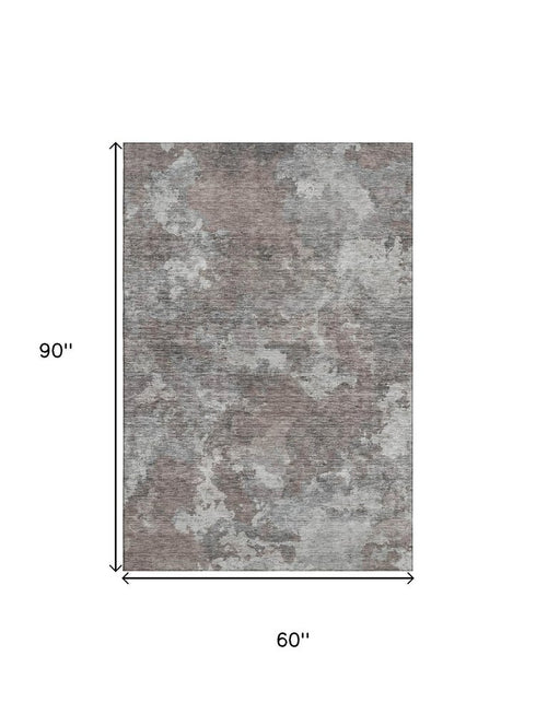 5' X 8' Brown And Gray Abstract Washable Area Rug With UV Protection