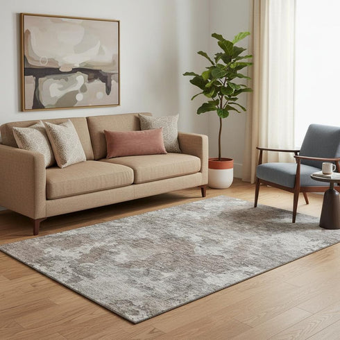 5' X 8' Brown And Gray Abstract Washable Area Rug With UV Protection