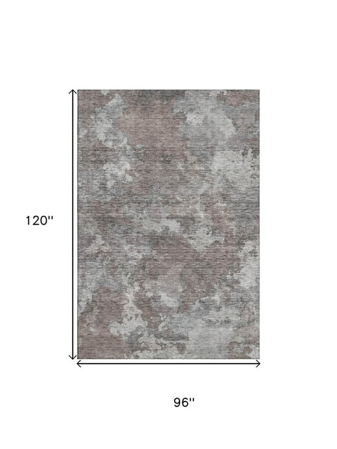 8' X 10' Brown And Gray Abstract Washable Area Rug With UV Protection