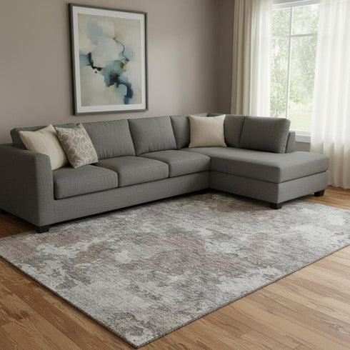 8' X 10' Brown And Gray Abstract Washable Area Rug With UV Protection
