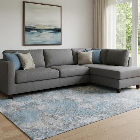 8' X 10' Denim Blue And Gray Abstract Washable Area Rug With UV Protection