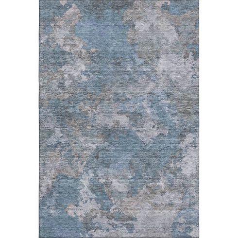 8' X 10' Denim Blue And Gray Abstract Washable Area Rug With UV Protection