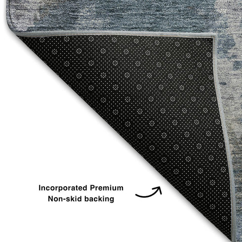 8' X 10' Denim Blue And Gray Abstract Washable Area Rug With UV Protection