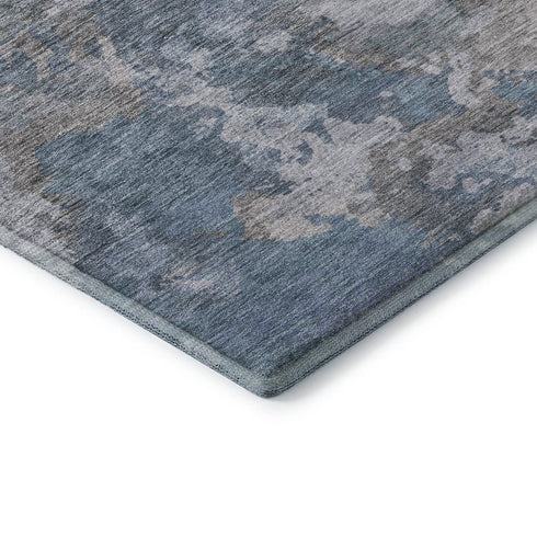 8' X 10' Denim Blue And Gray Abstract Washable Area Rug With UV Protection