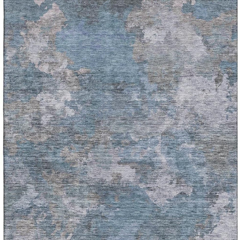 8' X 10' Denim Blue And Gray Abstract Washable Area Rug With UV Protection