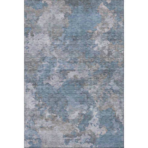 8' X 10' Denim Blue And Gray Abstract Washable Area Rug With UV Protection