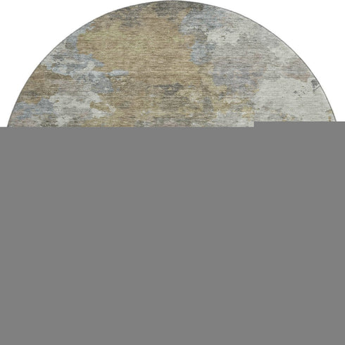 8' Gold And Gray Abstract Washable Round Rug With UV Protection