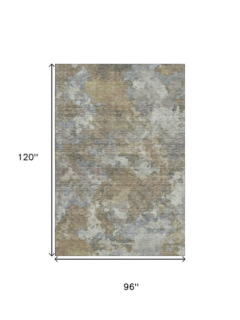 8' X 10' Gold And Gray Abstract Washable Area Rug With UV Protection