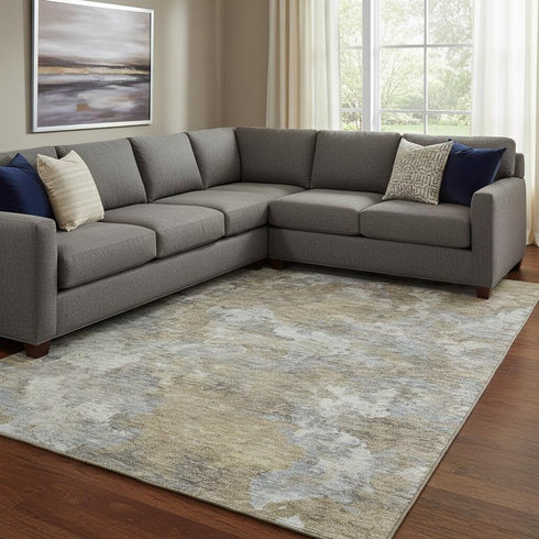8' X 10' Gold And Gray Abstract Washable Area Rug With UV Protection