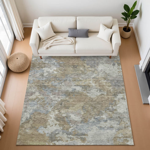 8' X 10' Gold And Gray Abstract Washable Area Rug With UV Protection
