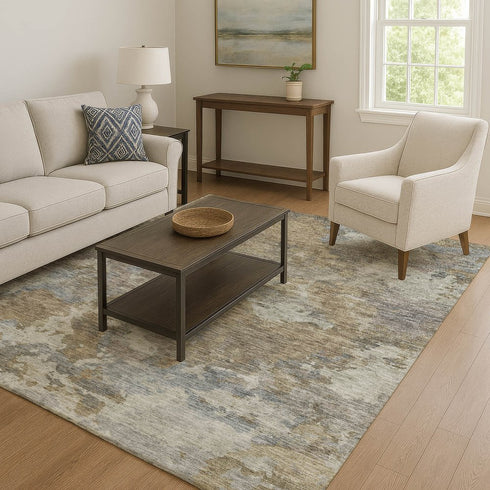 8' X 10' Gold And Gray Abstract Washable Area Rug With UV Protection