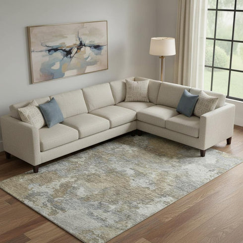 9' X 12' Gold And Gray Abstract Washable Area Rug With UV Protection