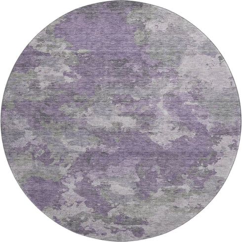 8' Purple And Gray Abstract Washable Round Rug With UV Protection