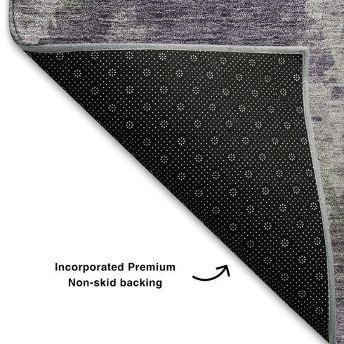 8' Purple And Gray Abstract Washable Round Rug With UV Protection